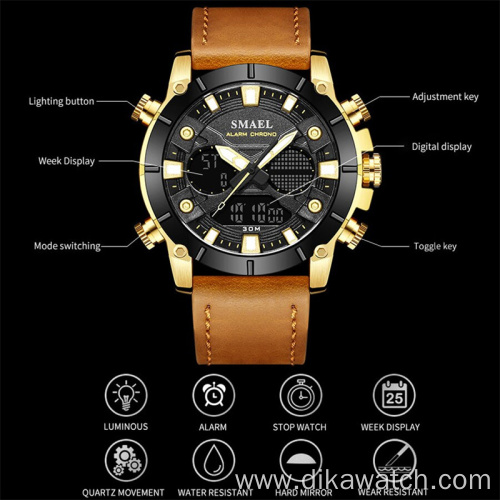 SMAEL New Fashion Men Watch Leather Strap Quartz